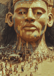 A statue of a king and people