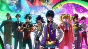 A few people in front of a background